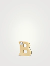 Love Letter 14K Gold B Initial Stud Earring With Diamond