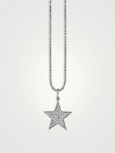 14K White Gold Medium Star Pendant Necklace With Diamonds