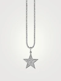 14K White Gold Medium Star Pendant Necklace With Diamonds