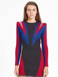 Jacquard Long-Sleeve Mini Dress