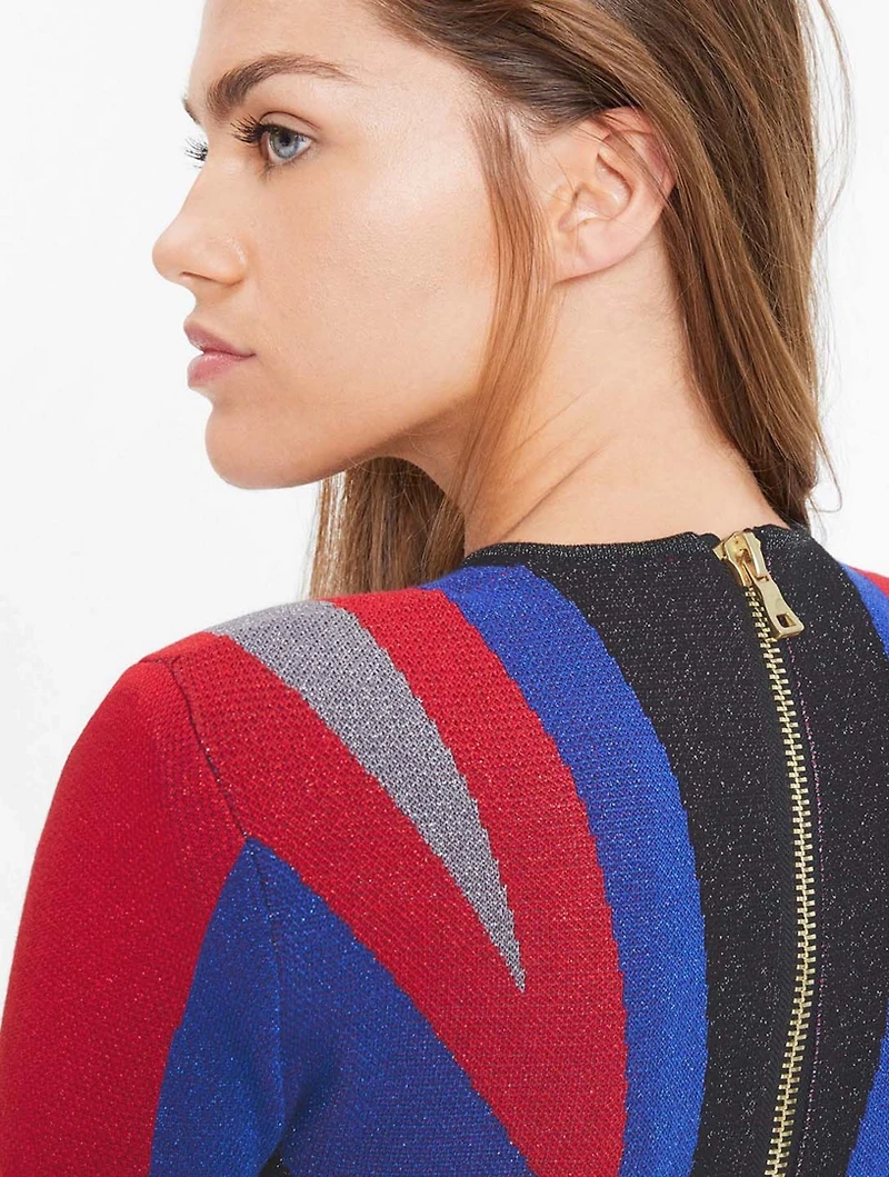 Jacquard Long-Sleeve Mini Dress