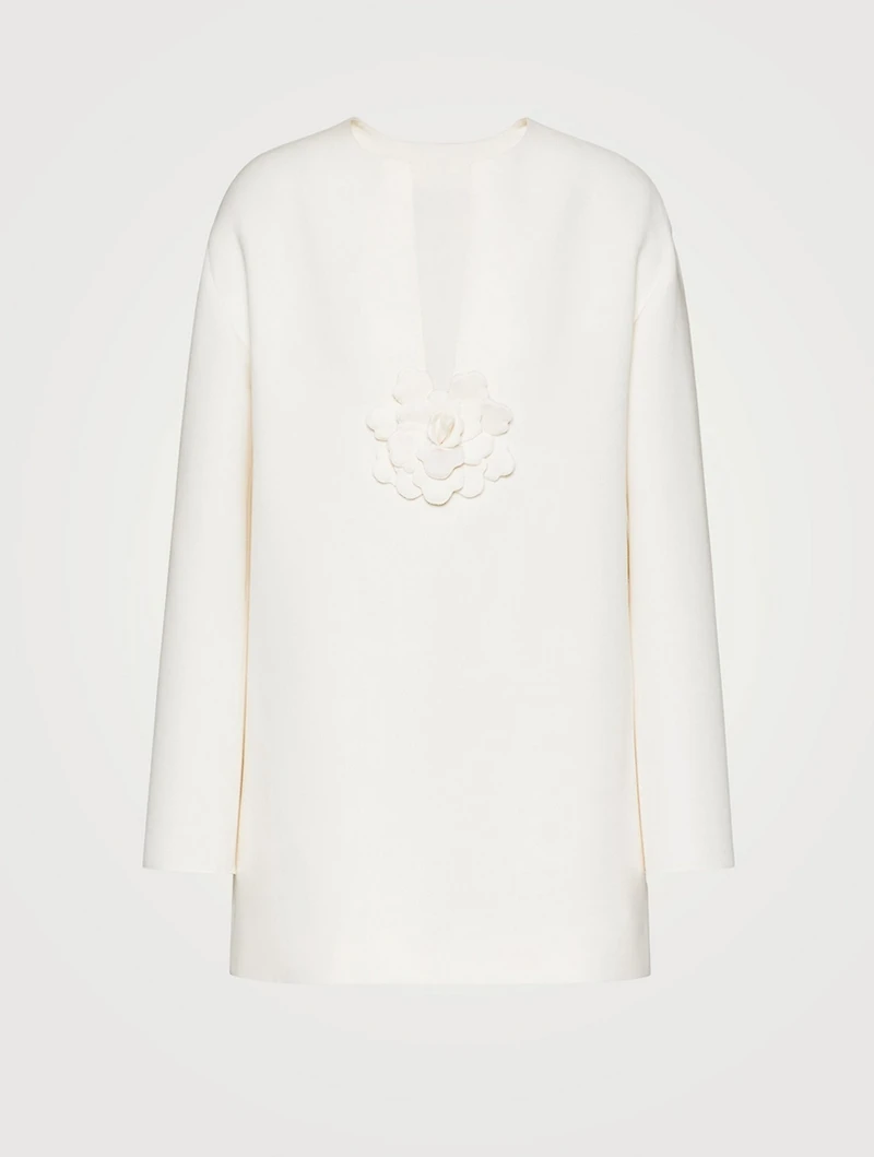 Wool And Silk Tunic Dress With Flower Appliqué