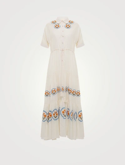 Natalie Organic Cotton Maxi Shirt Dress With Floral Embroidery