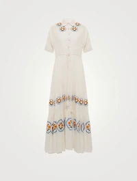 Natalie Organic Cotton Maxi Shirt Dress With Floral Embroidery