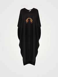 Xim Linen-Blend Maxi Kaftan With Exotic Cat Embroidery