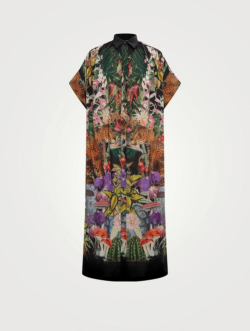 Valerie Cotton And Silk Maxi Kaftan Garden Leopards Print