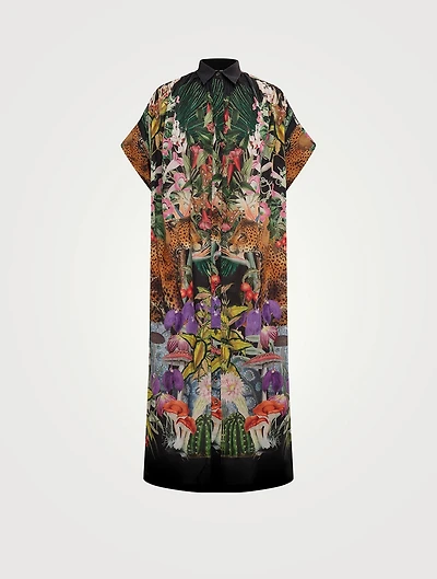 Valerie Cotton And Silk Maxi Kaftan Garden Leopards Print