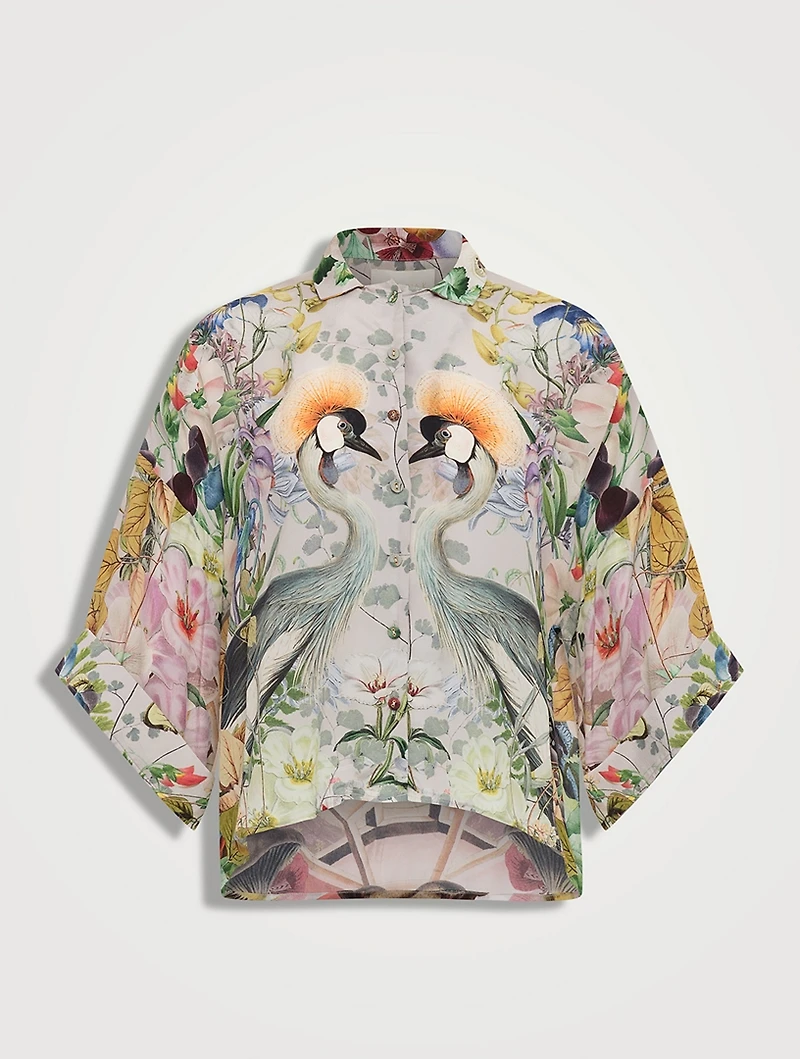 Kimono Top Crowned Cranes Print