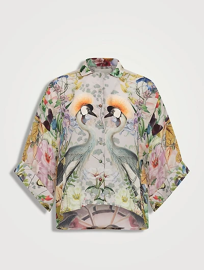 Kimono Top Crowned Cranes Print