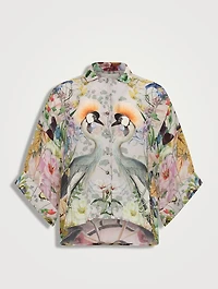 Kimono Top Crowned Cranes Print
