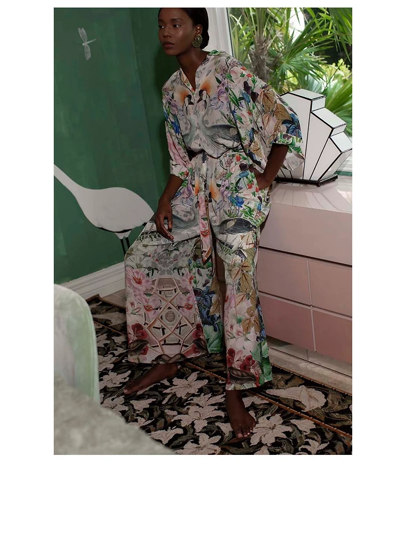 Kimono Top Crowned Cranes Print