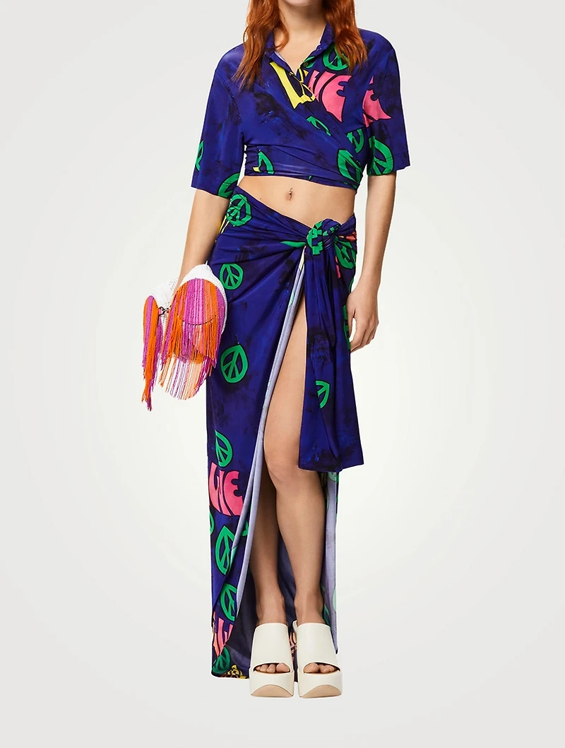 Paula's Ibiza Long Pareo Skirt Peace Print