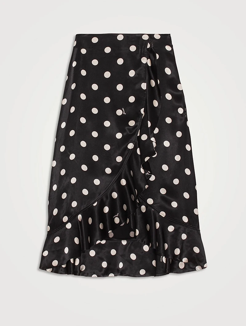 Re-Cut Satin Frill Midi Skirt Polka Dot