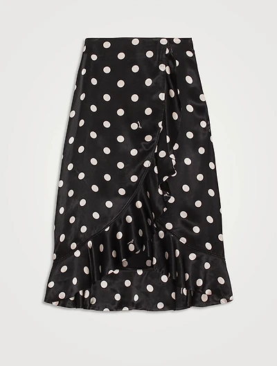 Re-Cut Satin Frill Midi Skirt Polka Dot