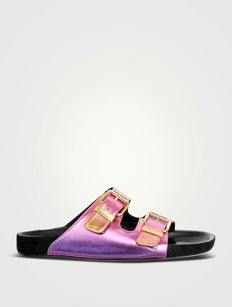Lennyo Metallic Leather Slide Sandals