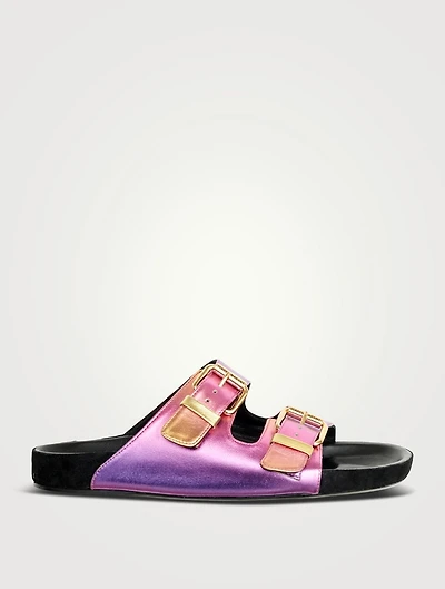 Lennyo Metallic Leather Slide Sandals
