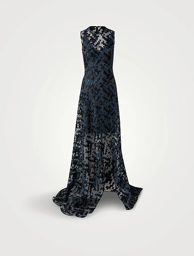 Embroidered Tulle Gown