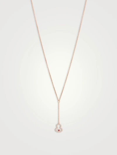 Qeelin x Holt Renfrew Petite Wulu 18K Rose Gold Necklace With Diamonds And Ruby - Limited Edition