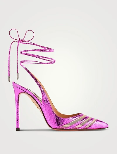 Unfaithful Metallic Leather Ankle-Tie Pumps