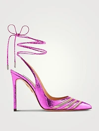 Unfaithful Metallic Leather Ankle-Tie Pumps