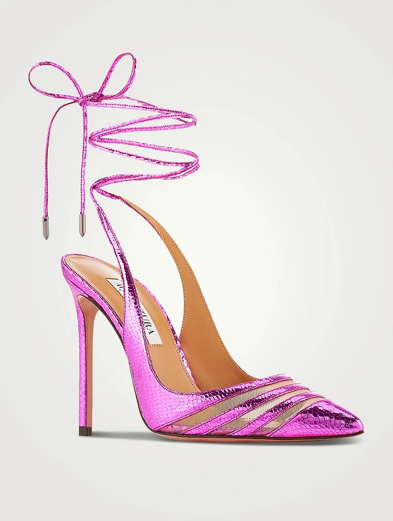 Unfaithful Metallic Leather Ankle-Tie Pumps