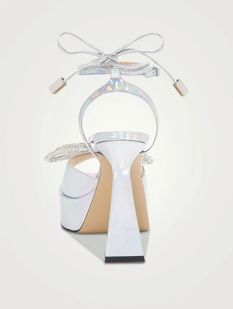 Double Bow Crystal-Embellished Leather Platform Sandals