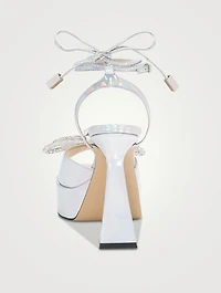 Double Bow Crystal-Embellished Leather Platform Sandals