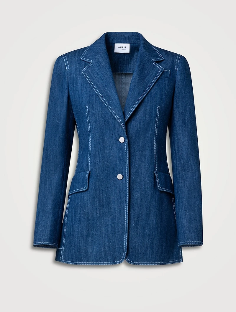 Washed Stretch-Denim Blazer