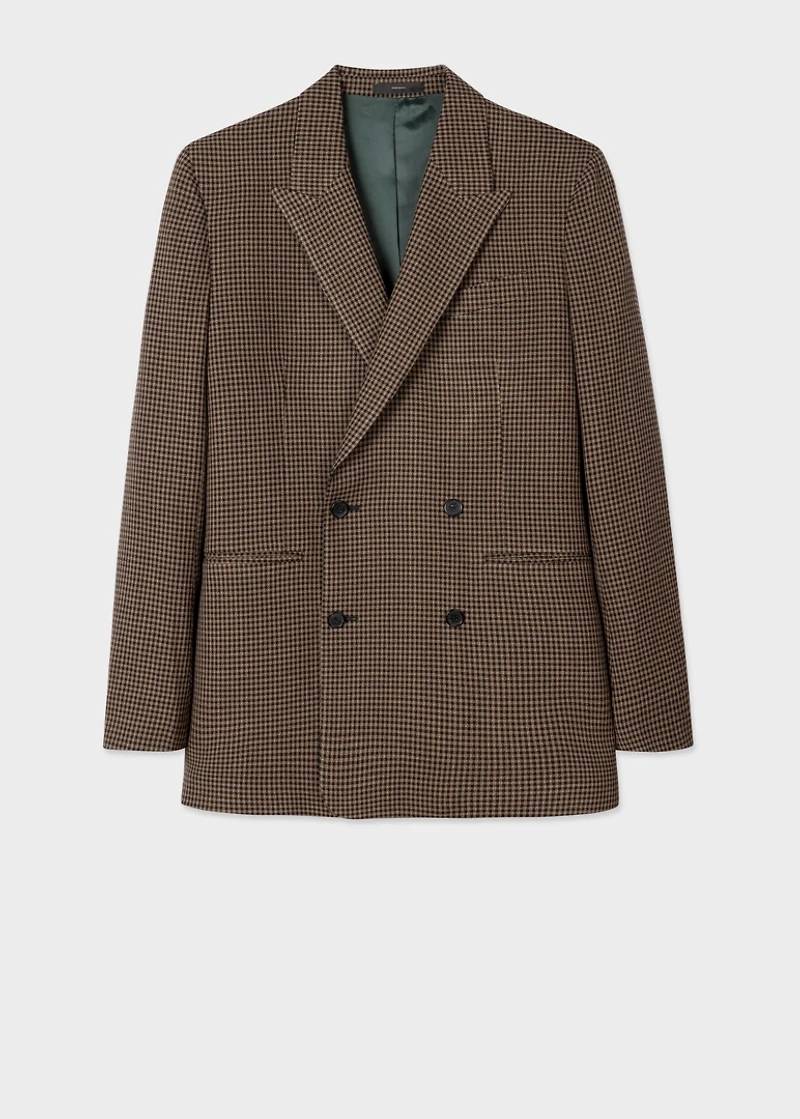 Wool Double-Breasted Jacket Check Print