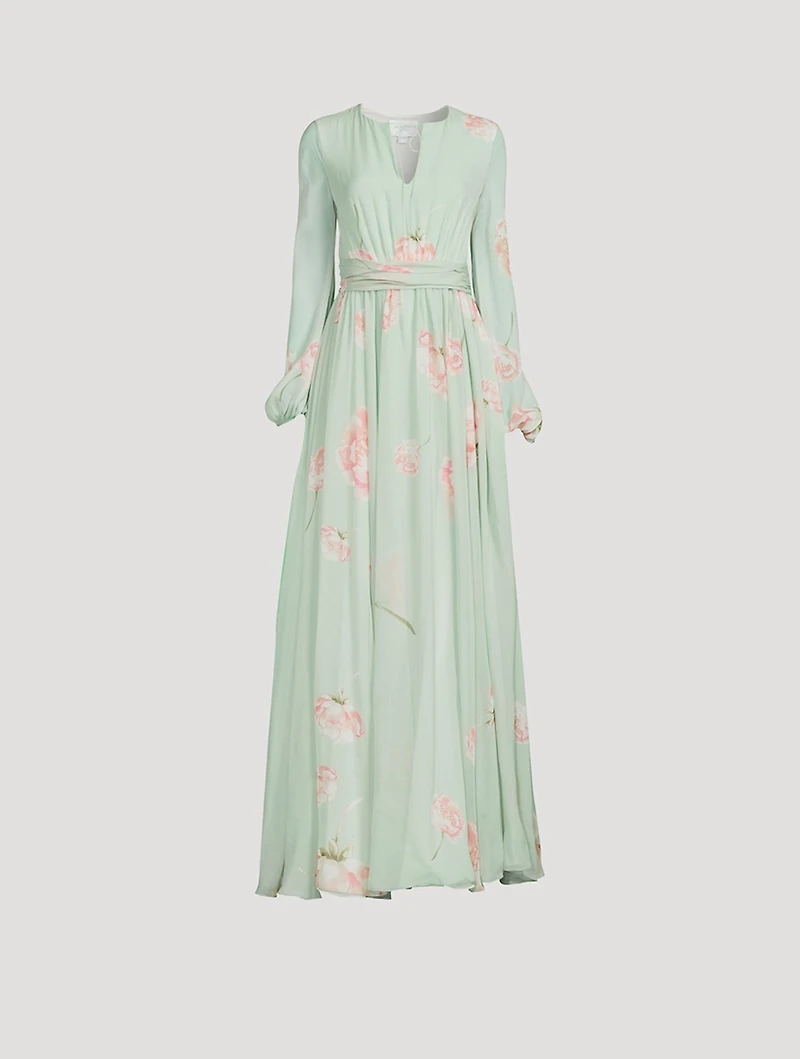 Silk Georgette Gown Winter Rose Print