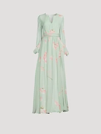 Silk Georgette Gown Winter Rose Print