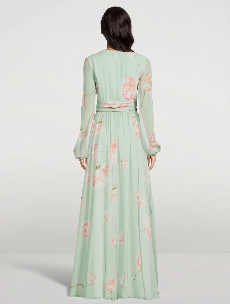 Silk Georgette Gown Winter Rose Print