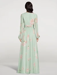 Silk Georgette Gown Winter Rose Print
