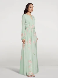 Silk Georgette Gown Winter Rose Print