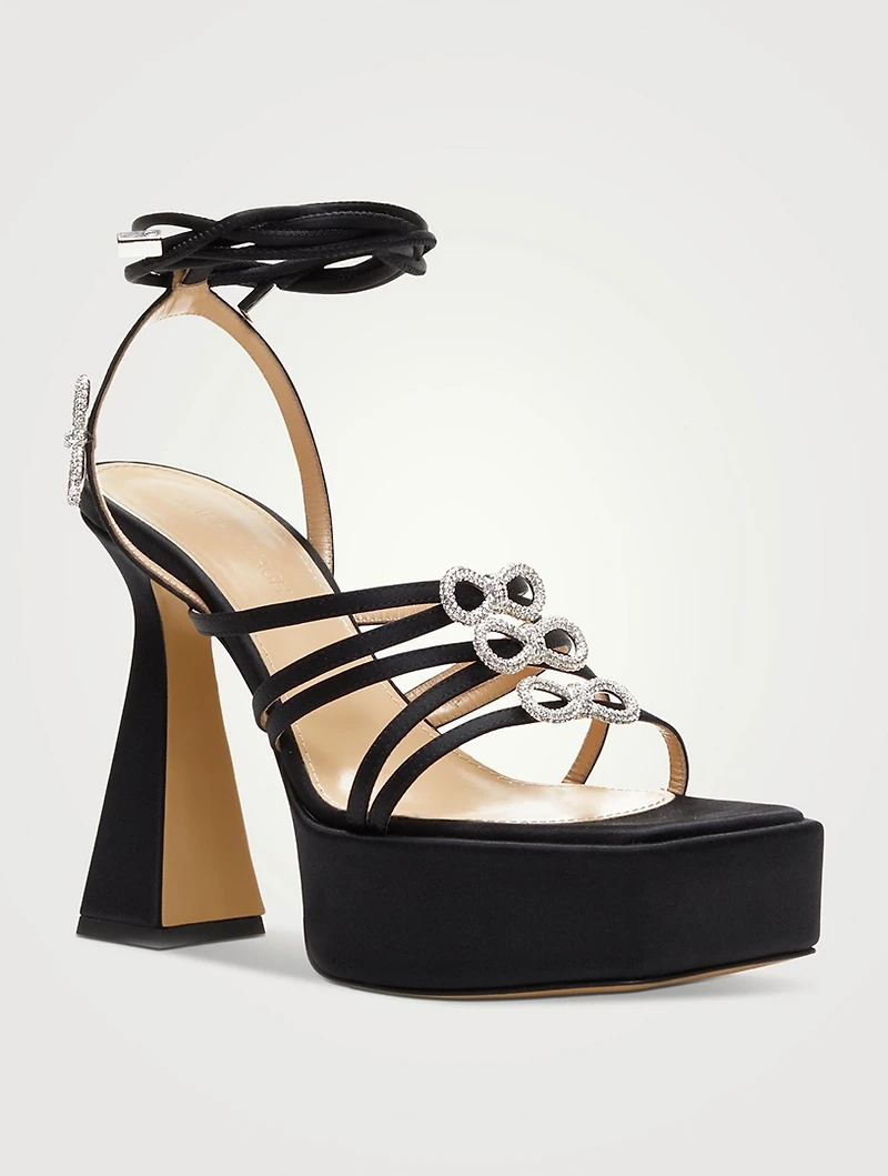 Bow Crystal-Embellished Satin Platform Sandals
