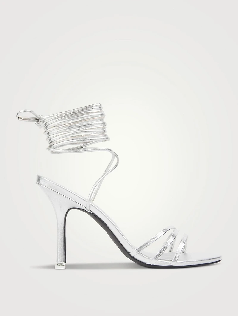 Leandra Metallic Leather Ankle-Wrap Sandals