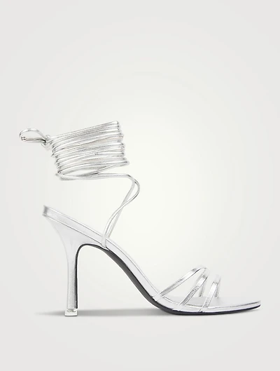 Leandra Metallic Leather Ankle-Wrap Sandals