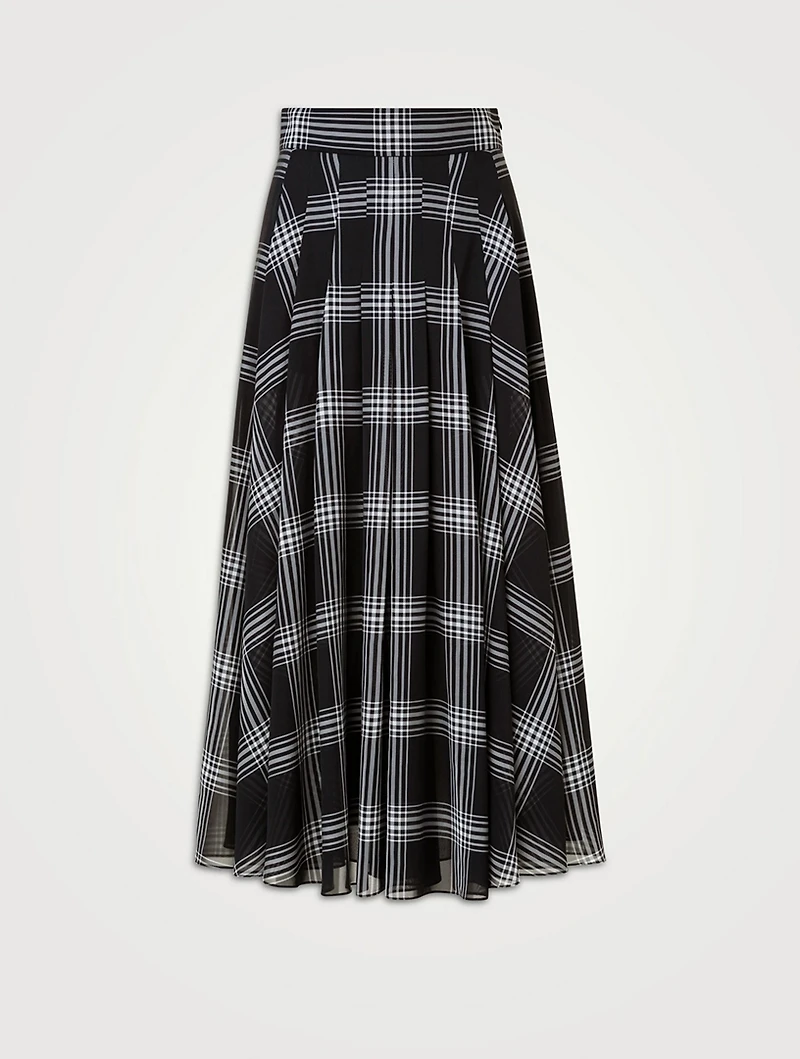 Silk Organza Midi Skirt Check Print