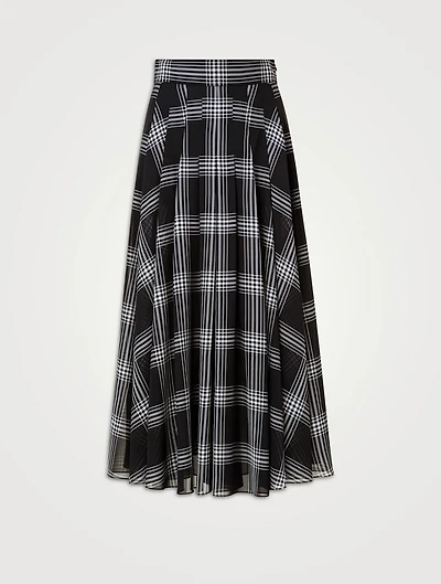 Silk Organza Midi Skirt Check Print