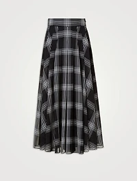 Silk Organza Midi Skirt Check Print