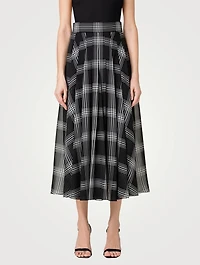 Silk Organza Midi Skirt Check Print