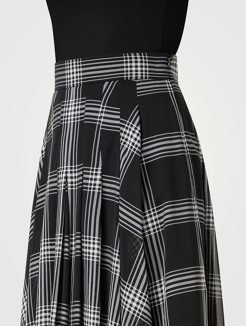 Silk Organza Midi Skirt Check Print