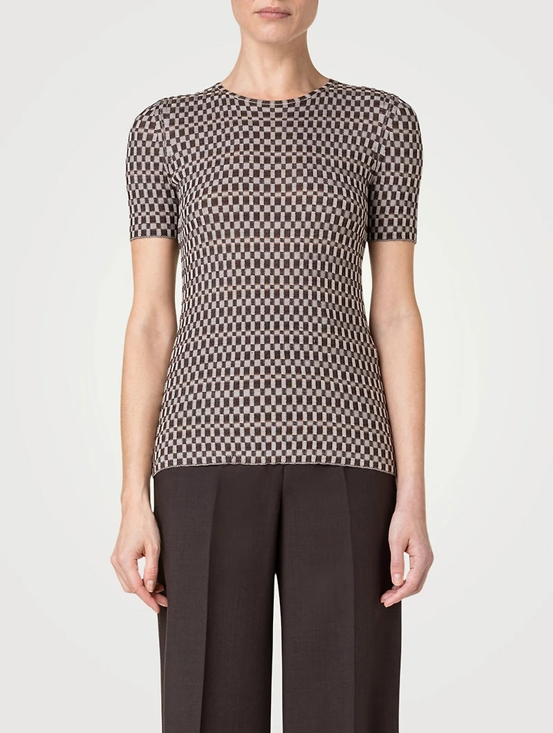 Check Jacquard Silk Sweater