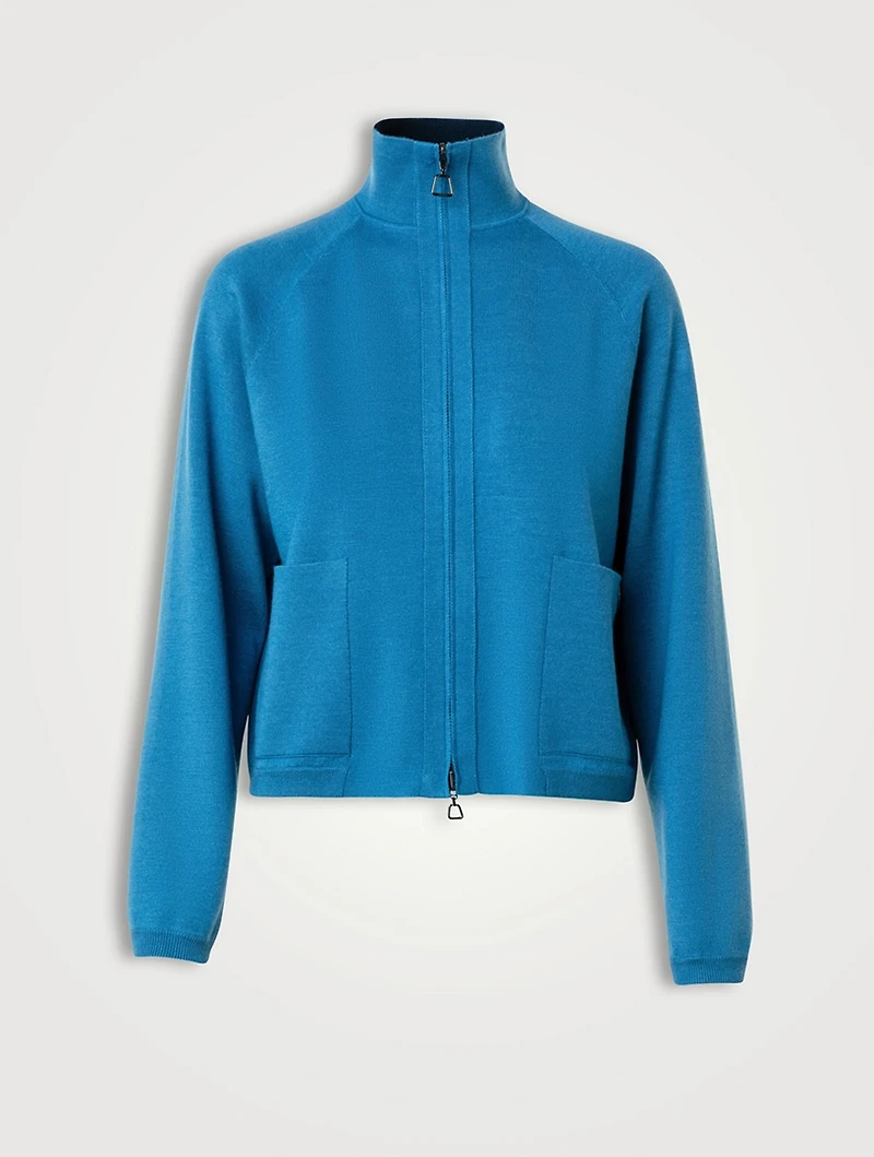 Reversible Wool Silk Stretch Double-Face Cardigan