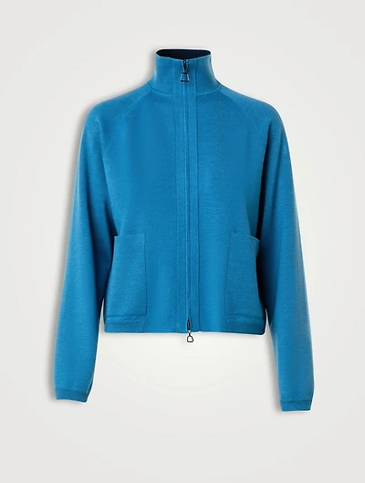 Reversible Wool Silk Stretch Double-Face Cardigan