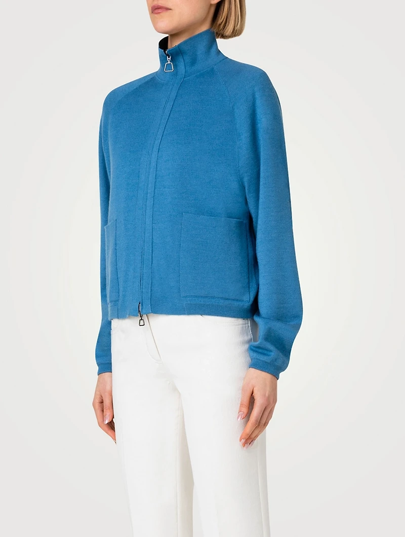 Reversible Wool Silk Stretch Double-Face Cardigan