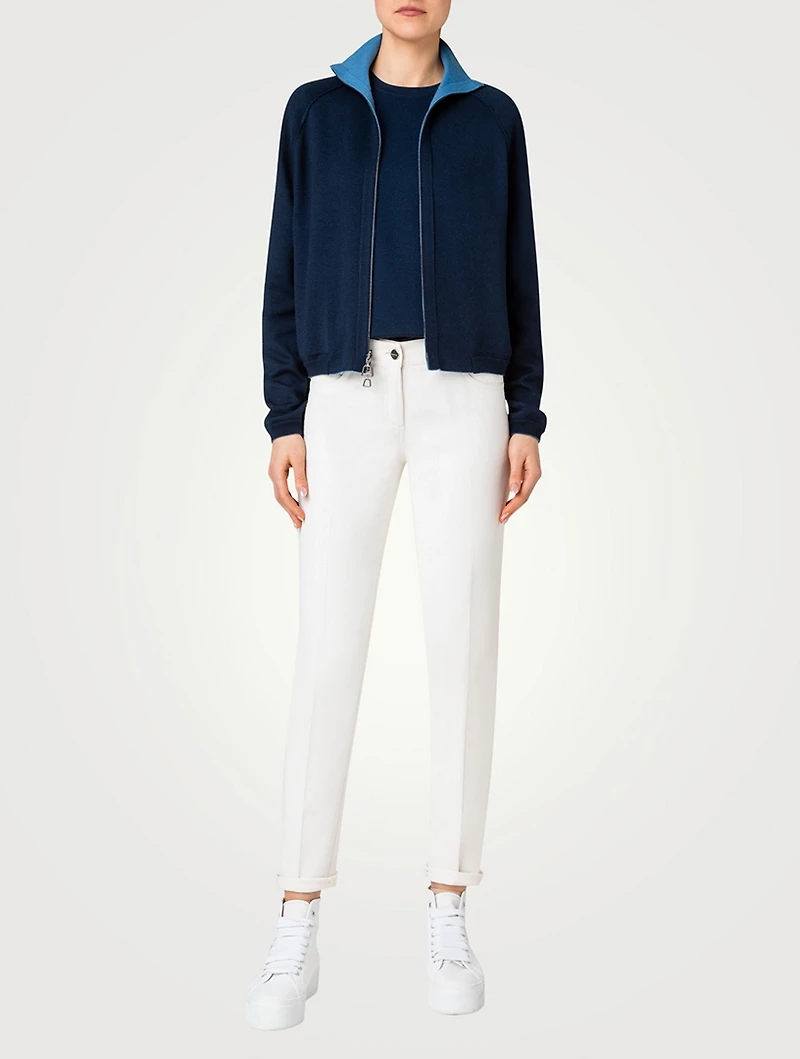 Reversible Wool Silk Stretch Double-Face Cardigan