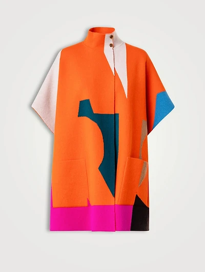 Reversible Composed Letters Intarsia Cashmere Double-Face Cape