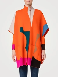Reversible Composed Letters Intarsia Cashmere Double-Face Cape