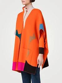 Reversible Composed Letters Intarsia Cashmere Double-Face Cape